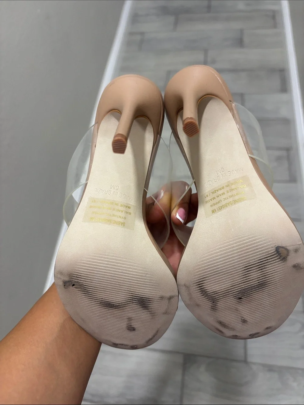 Steve Madden Clear Strap Tan Stiletto Heels